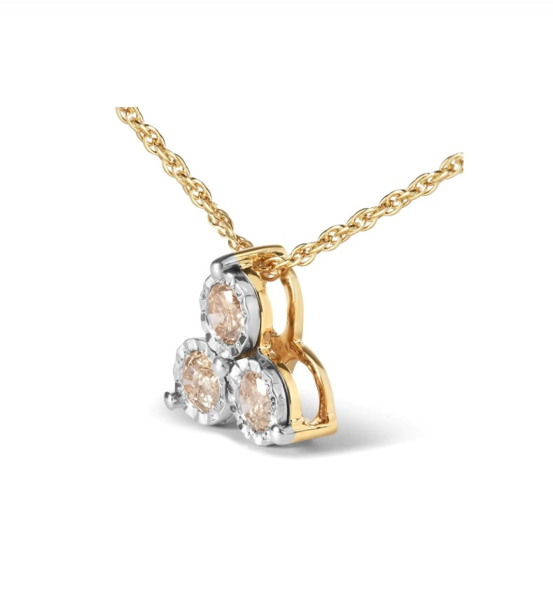 14K Yellow Gold Plated .925 Sterling Silver 1/4 Cttw Diamond 3 Stone Trio 18" Pendant Necklace