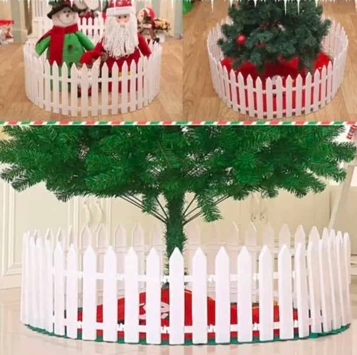 Christmas Tree Thick White Plastic Picket Fence Decorative Christmas Tree Fence Barrier for Kids Mini Christmas Tree Gate for Dogs Pets Xmas Garden Party, White