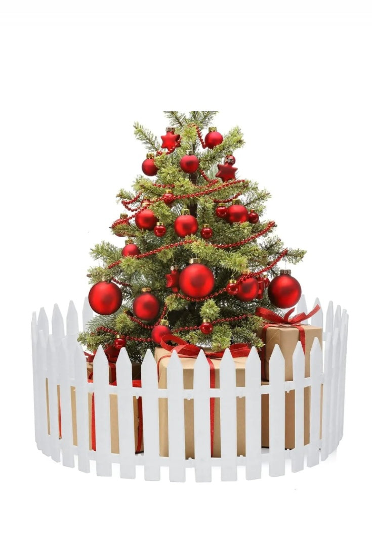 Christmas Tree Thick White Plastic Picket Fence Decorative Christmas Tree Fence Barrier for Kids Mini Christmas Tree Gate for Dogs Pets Xmas Garden Party, White